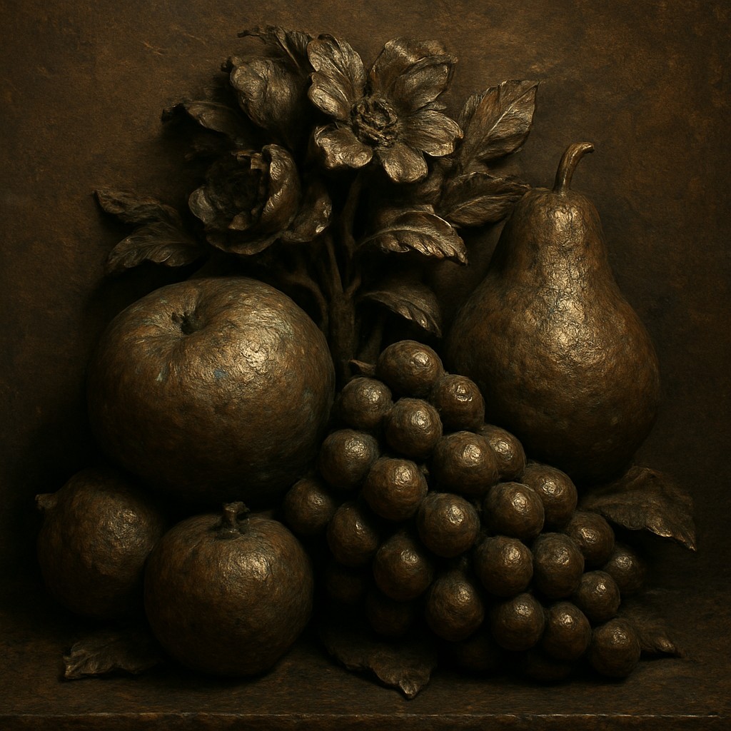 still life arrangement of fruits and flowers