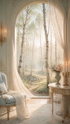 a serene birch forest in soft morning light, no people, no text