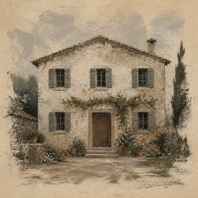 house with front view — Dry Brush Painting Style