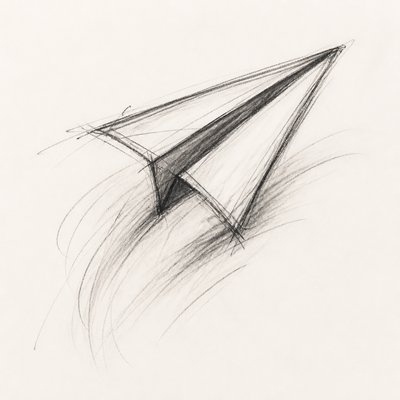 a paper plane, clean minimal composition on a plain background, no text