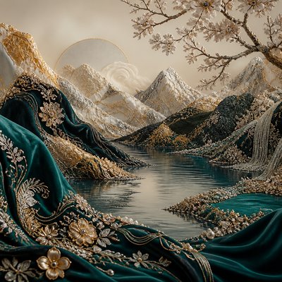 serene landscape with mountains and water