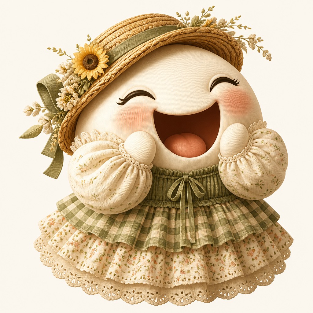 an exaggerated laughing face of an original round mascot character, bold and readable at small size, plain background, no text