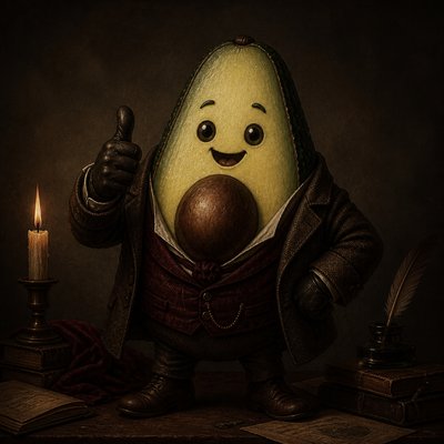 a happy avocado character giving a thumbs up, bold readable design on a plain background, no text