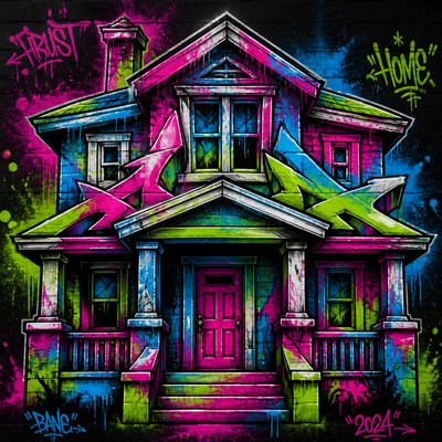 house with front view — Graffiti Art Style