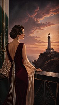 a lone lighthouse on a cliff at dusk under a dramatic sky, no text or lettering