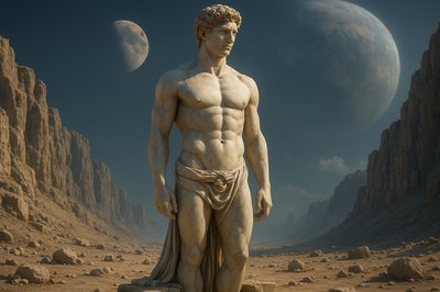 a statue of a man standing in the desert