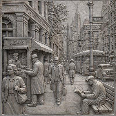 urban street with city activity — Grisaille Painting Style