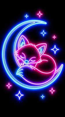 a sleeping baby fox curled on a crescent moon among soft stars, gentle and warm, no text