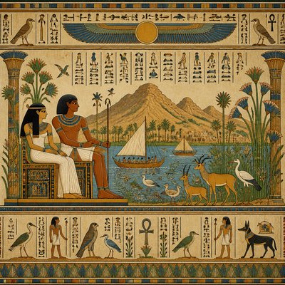 wide landscape with natural scenery — Ancient Egyptian Art Style