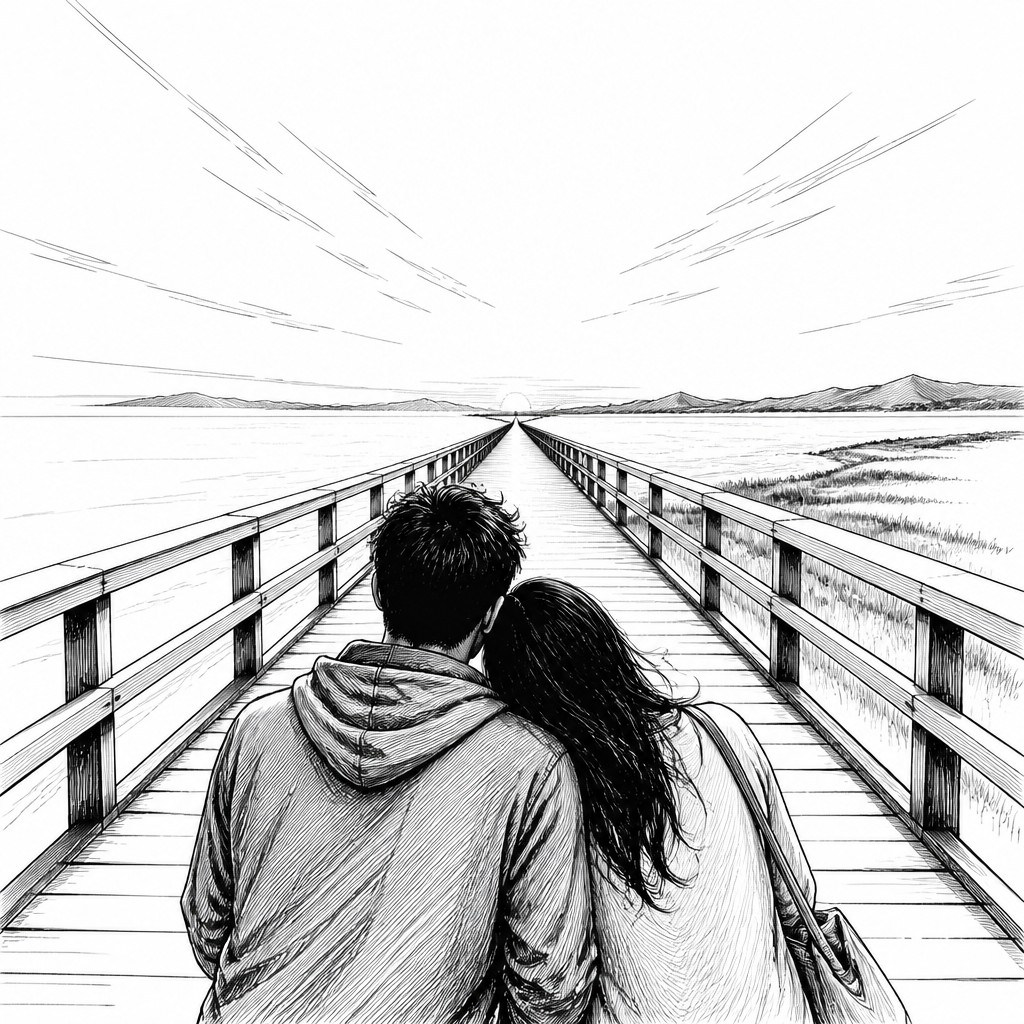 portrait of two people together — Leading Lines Art Style