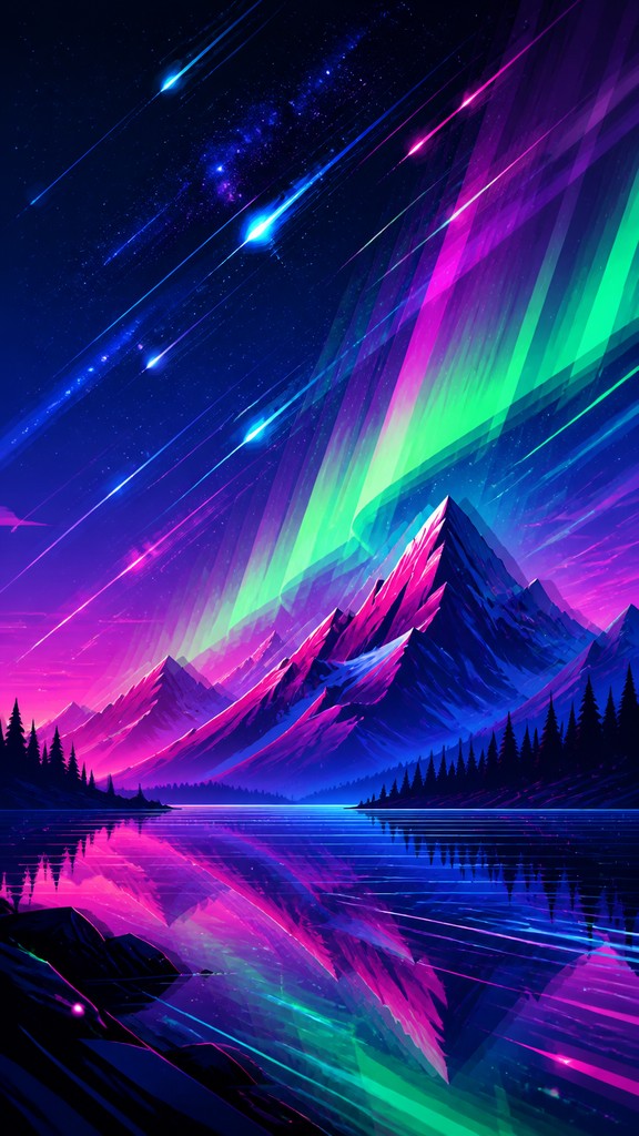 a tranquil mountain lake beneath a starry night sky, no people, no text