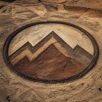 an emblem of a mountain peak inside a circle, simple bold shapes on a plain background, no text or lettering