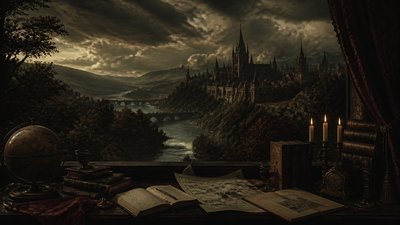 sweeping panoramic landscape with a dramatic sky