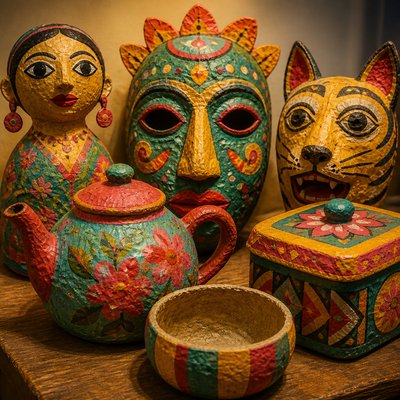still life with everyday objects — Papier-Mache Art Style