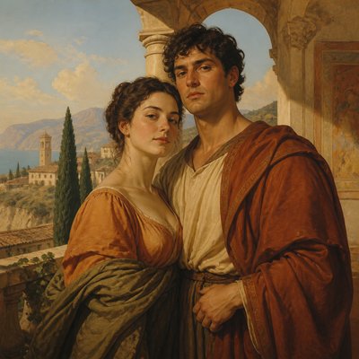 portrait of two people together — Italian Art Style