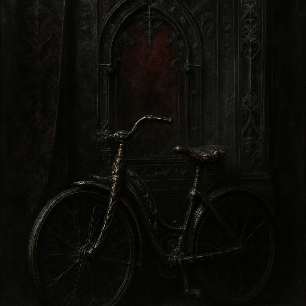 bicyle resting against a wall