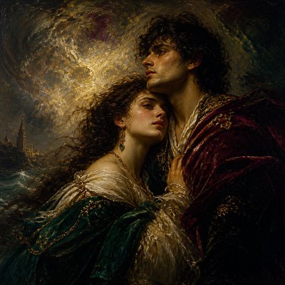 portrait of two people together — Romantic Classical Art Style