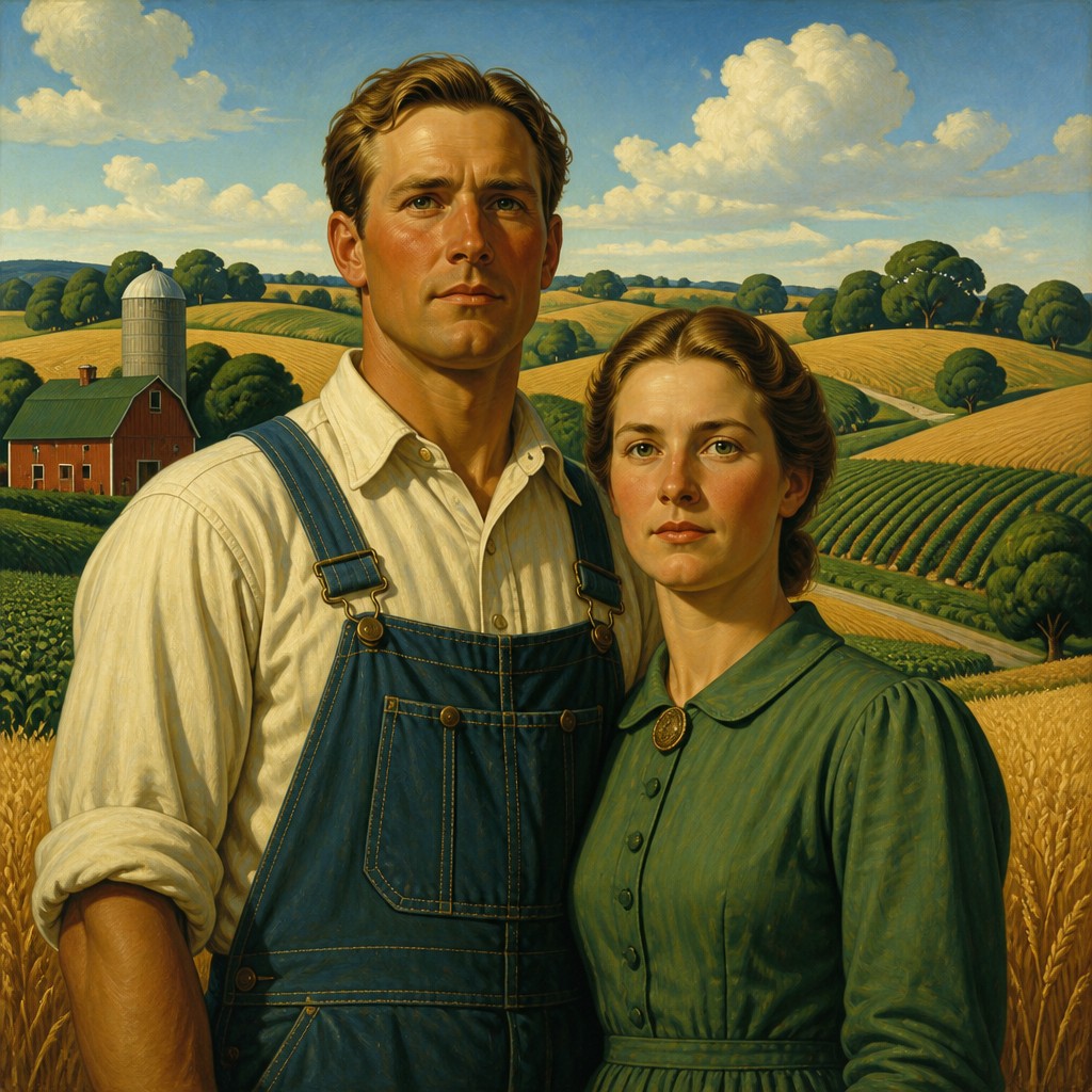 portrait of two people together — American Regionalism Art Style