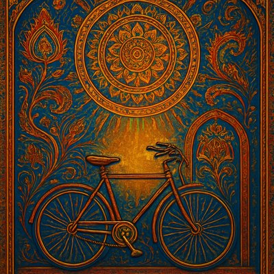 bicyle resting against a wall