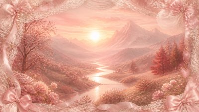 a vast valley with a river winding toward distant mountains at sunrise, no people, no text