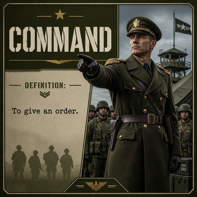 Please create a flashcard for the spelling word: "command" and it's definition: " To give an order
."