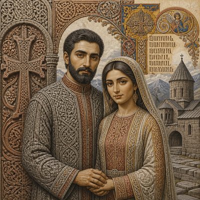 portrait of two people together — Armenian Art Style
