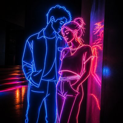 portrait of two people together — Light Art Style