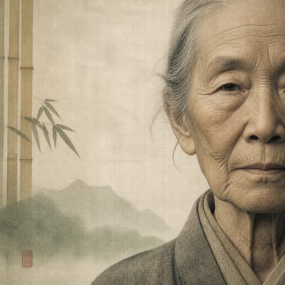 close-up portrait of an elderly person with expressive weathered features