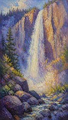 towering waterfall cascading down a cliff