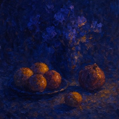 still life arrangement of fruits and flowers