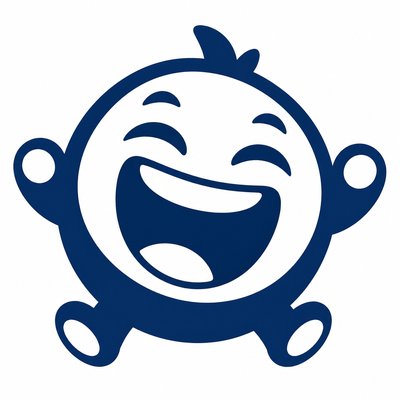 an exaggerated laughing face of an original round mascot character, bold and readable at small size, plain background, no text
