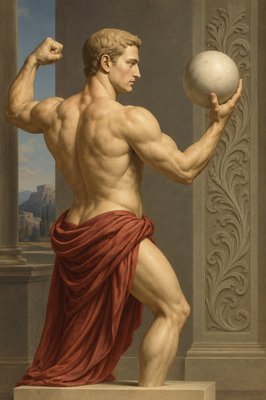 a painting of a man holding a ball