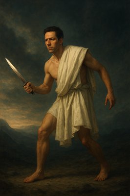 a painting of a man holding a sword