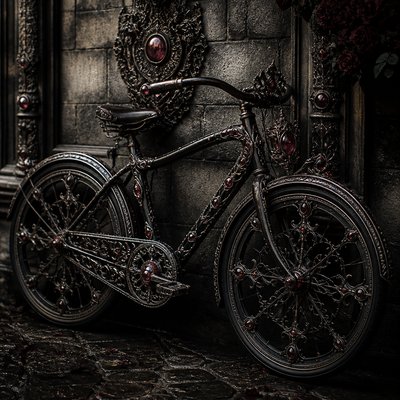 bicyle resting against a wall — Gothic Jewelry Design
