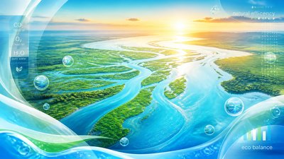 a wide river delta seen from above at sunset, no people