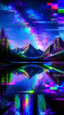 a tranquil mountain lake beneath a starry night sky, no people, no text