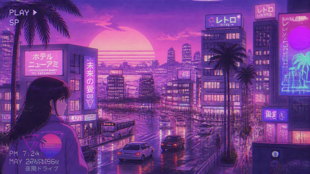 bustling city street panorama at dusk