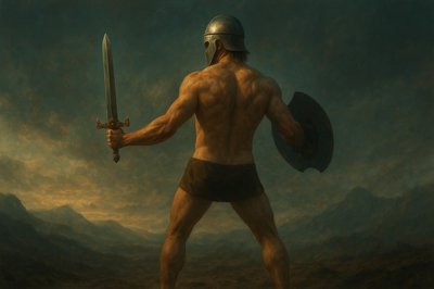 a painting of a man with a sword and a helmet