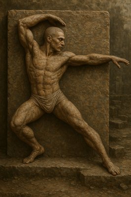 a statue of a man standing in front of a wall