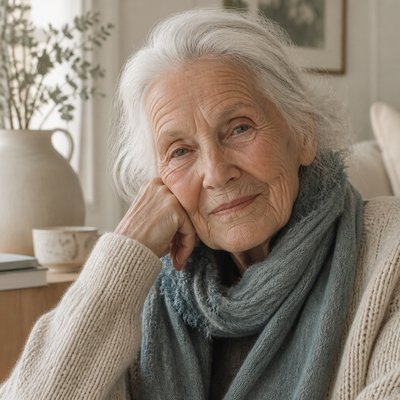 close-up portrait of an elderly person with expressive weathered features