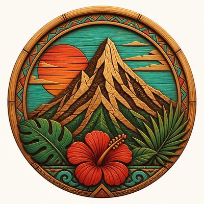 an emblem of a mountain peak inside a circle, simple bold shapes on a plain background, no text or lettering