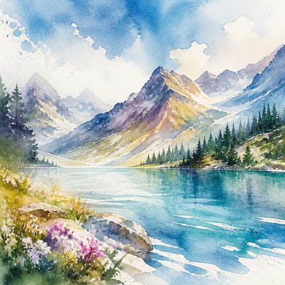 wide landscape with natural scenery — Watercolor Portrait Art Style