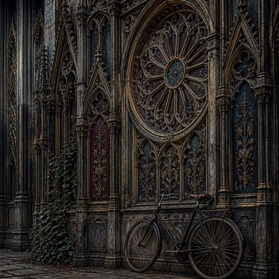 bicyle resting against a wall