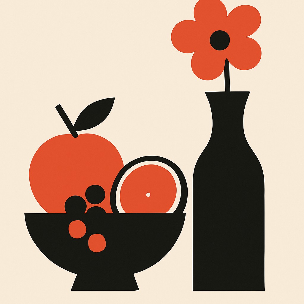 still life arrangement of fruits and flowers