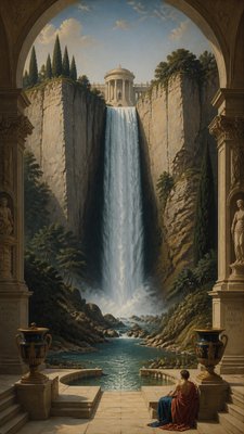 towering waterfall cascading down a cliff