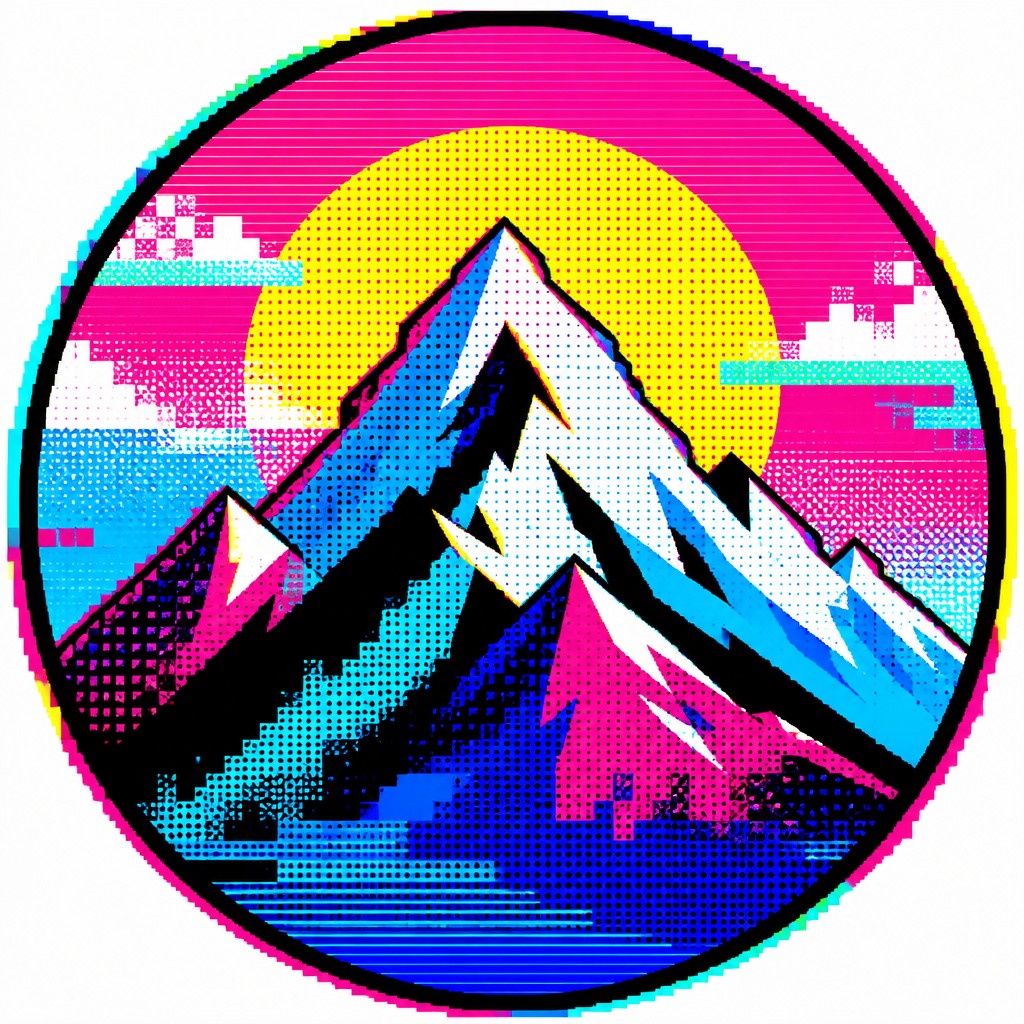 an emblem of a mountain peak inside a circle, simple bold shapes on a plain background, no text or lettering