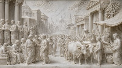 bustling city street panorama at dusk