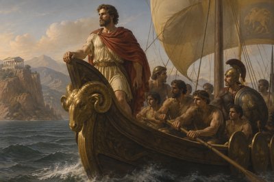Jason and the Argonauts sailing on the sea