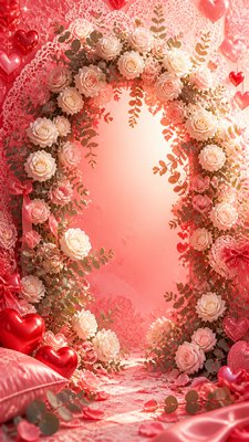 an arch of white roses and eucalyptus in soft morning light, elegant vertical composition with open space, no text