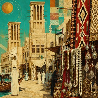 urban street with city activity — Emirati Art Style